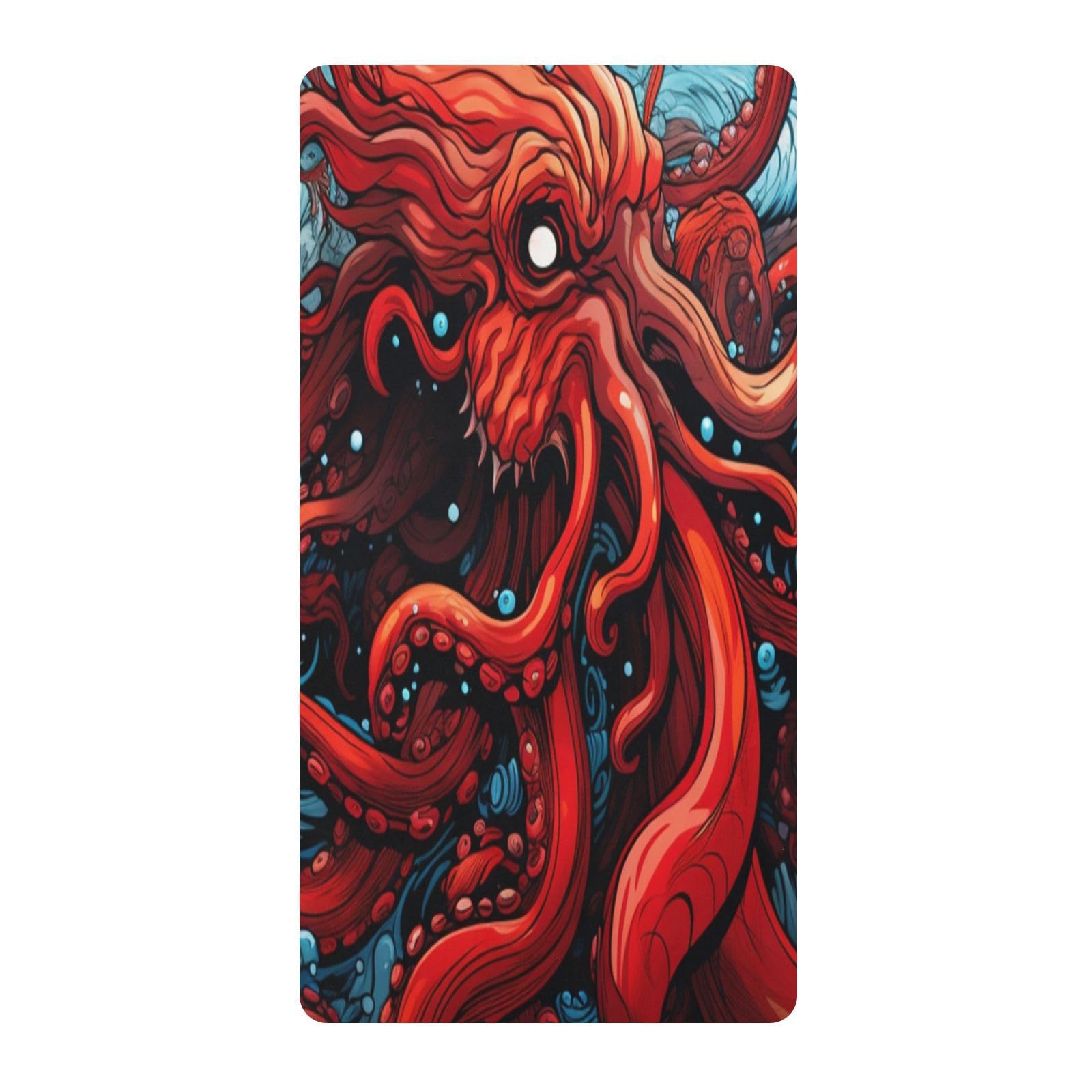 Red Octopus Dark Sea Toddler Crib Sheet Soft Cotton Baby Play Sheets Fitted for Mattress Playard