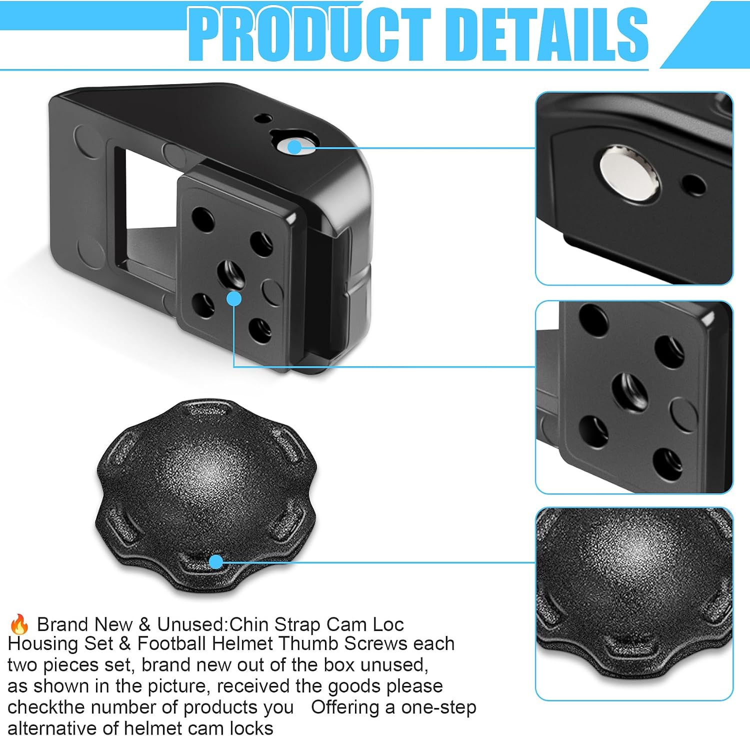 Football Helmet Chin Strap Cam Loc Housing Set & Football Helmet Thumb Screws Fit for Riddell SpeedFlex, Fits for Speedflex Youth Football Helmet Chinstrap Maintenance & Stabilisation, 2 Set