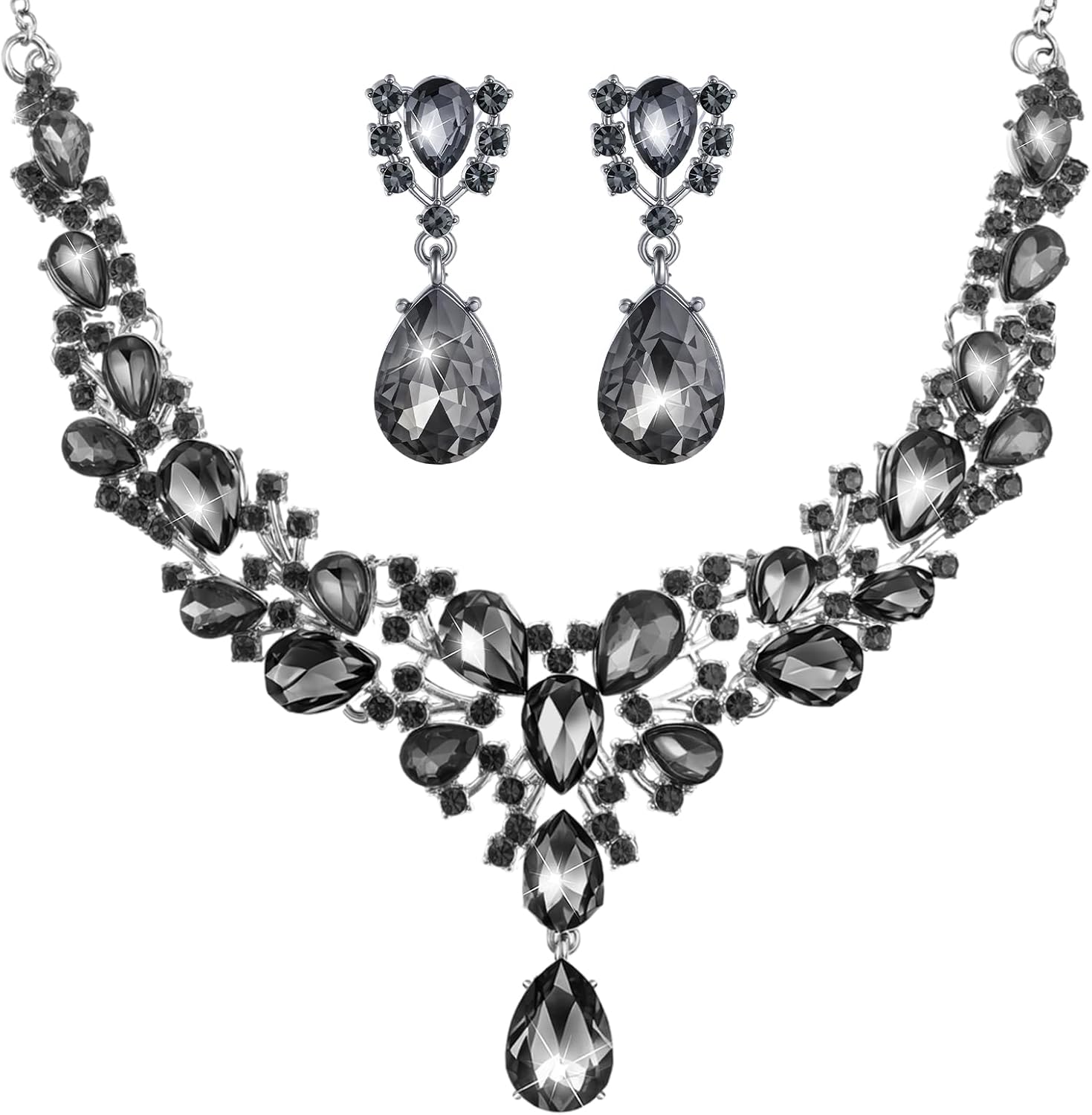 Hicarer Bridal Teardrop Cluster Crystal Jewelry Set...