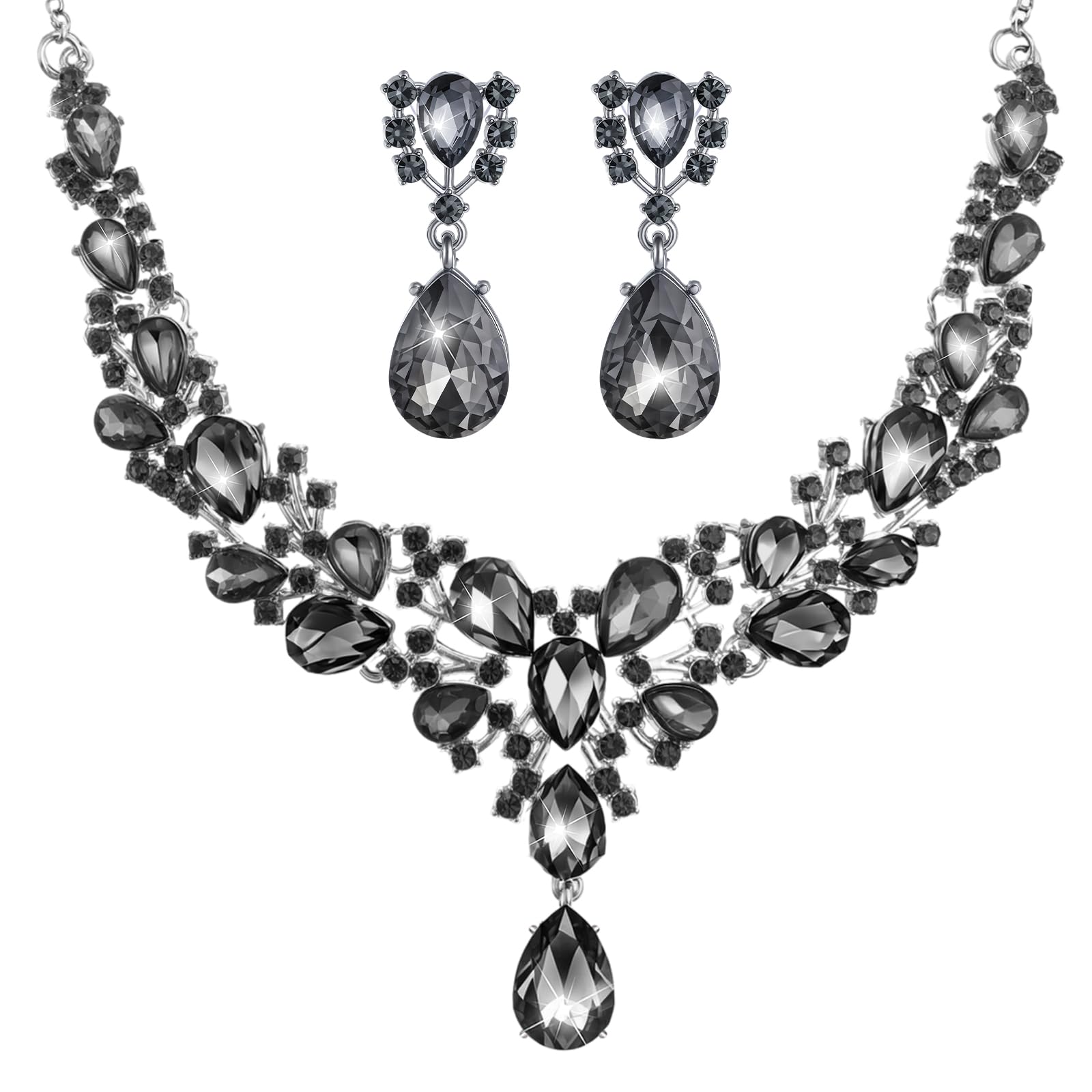 Hicarer Bridal Teardrop Cluster Crystal Jewelry Set Women