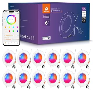 DUSKTEC Smart Recessed Lighting 6 Inch - RGBCW Color Changing LED 13W Can Light Retrofit Recessed Lights 1050 Lumen Dimmable Recess Light Compatible with Alexa & APP Recess Ceiling Lights 12 Pack - Amazon product rated Grade A