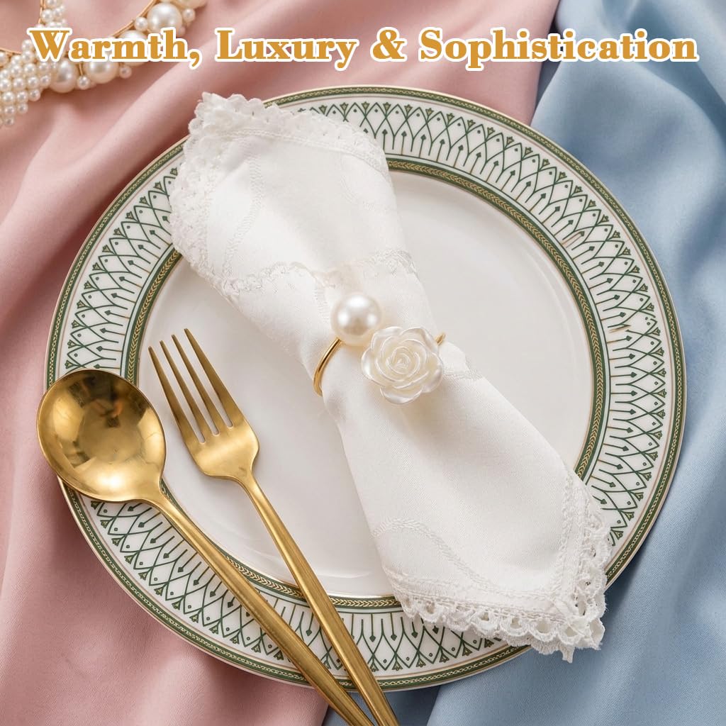Gold Rose Napkin Rings - Elegant Dining Set -5