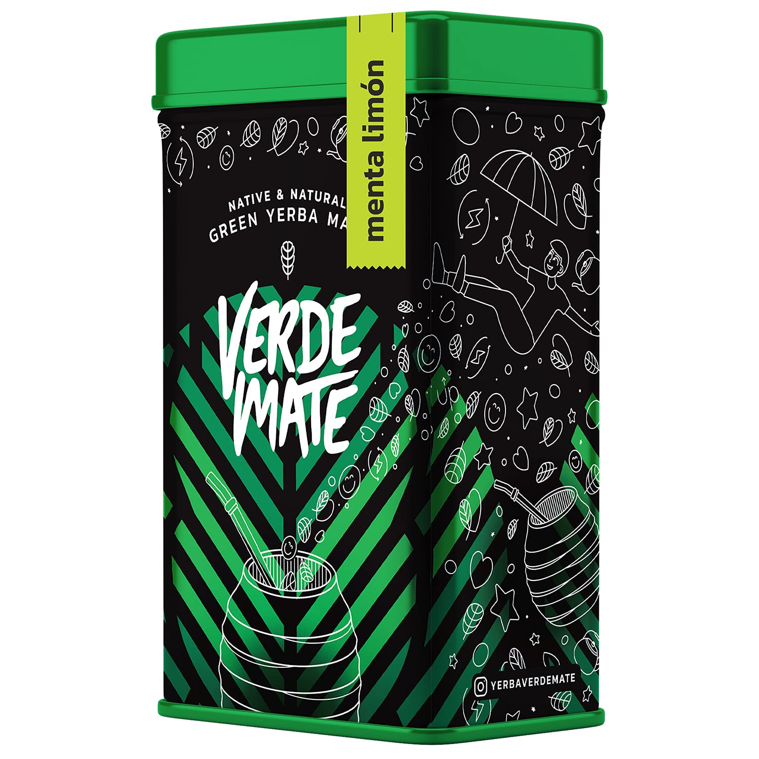 Verde Mate Green Menta Limon 0,5 kg | Yerbera | Metalowa puszka z dozownikiem | Miętowo-cytrynowa yerba mate 500 g | Brazylijska | Zielona yerba mate | Yerba mate z Brazylii | Suszona powietrzem