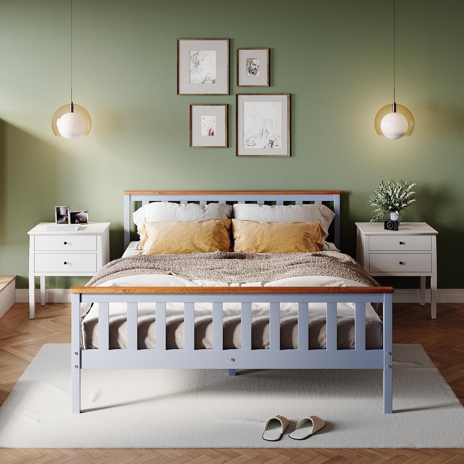 ZANOFIRA 5ft King Bed Frame Solid Pine Wood Bed with Headboard and Footboard, Perfect For Adults Kids Teenagers Fitted Slats Strong Support Legs with Smooth Finish, Grey