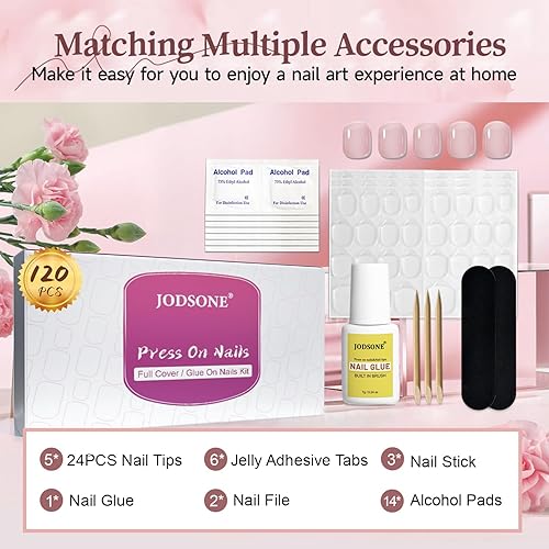 Miniatura 2 de JODSONE 120 uñas postizas cortas a presión con pegamento para uñas, uñas postizas cortas de ataúd para extensión de uñas, kits de uñas postizas