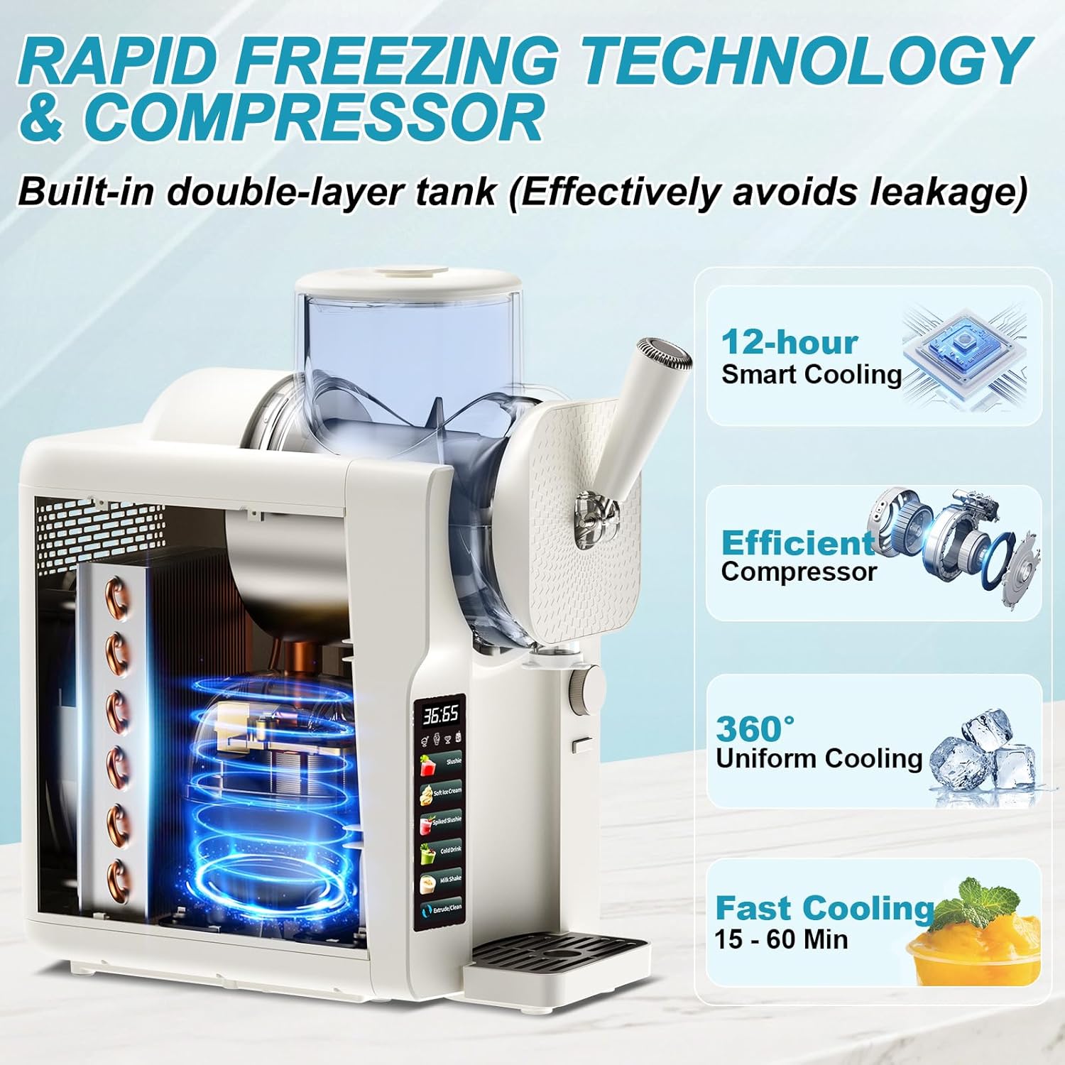 Ice Cream Maker, Soft Ice Cream Machine Makers & Slushy Machine for Home, Makes Ice Cream, Frozen Yogurt, Gelato, Smoothies,