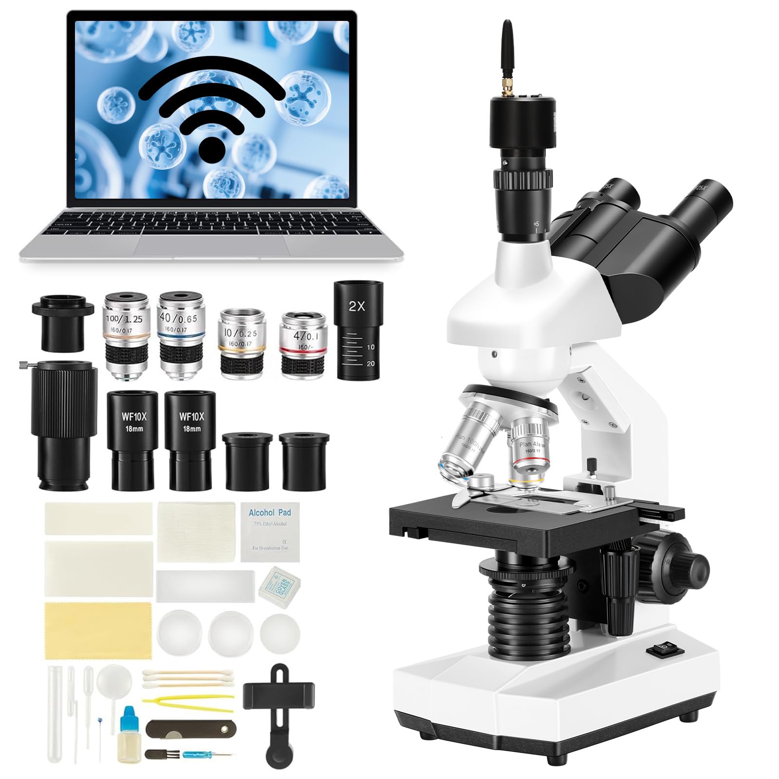 Compound trinocular Microscope, 40X-5000X Magnification, Research Grade trinocular Compound Laboratory Microscope, high Resolution Optics, Suitable for Laboratory, School, Clinical…