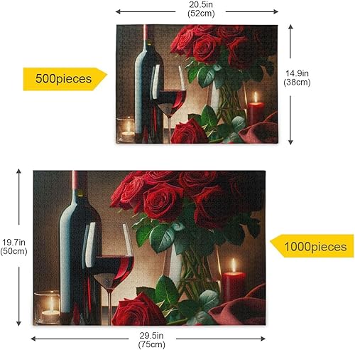 Miniatura 5 de Rompecabezas de rosas de vino tinto para el día de San Valentín, rompecabezas de regalo con bolsa de almacenamiento de malla para adultos, familias,