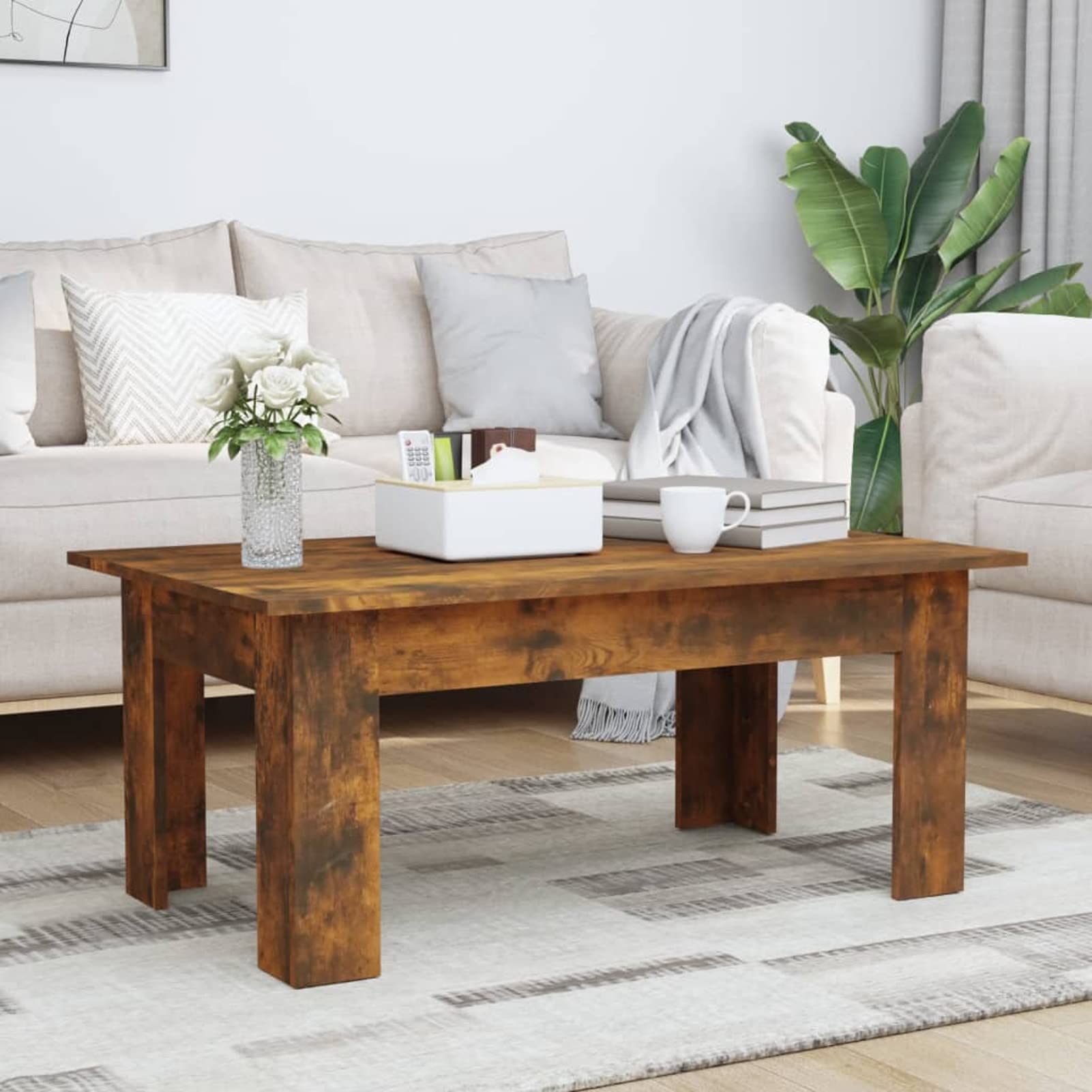 Homgoday Table basse en chêne fumé 100 x 60 x 42 cm, table d'appoint en bois d'ingénierie, table d'appoint pour salon, salle de réception d'invités, chambre à coucher et mobilier de bureau