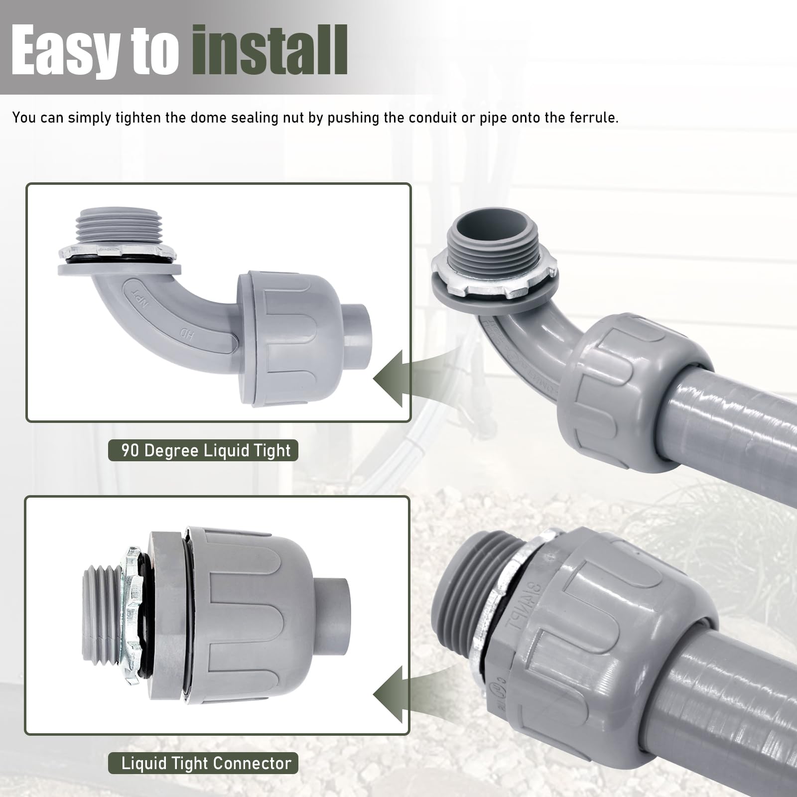 Kit de conducto y conector no metálico de 1 1/2 pulgadas y 50 pies, incluye 5 accesorios rectos y 4 ángulos para cableado eléctrico