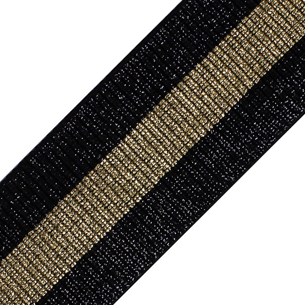 Sunbe shine Gold Black Elastic Stretch Embellished Belts Lace Fabric Ribbon Trim Tape Headband Waist Garment Sewing Trimmings 5yards (4.8cm width)