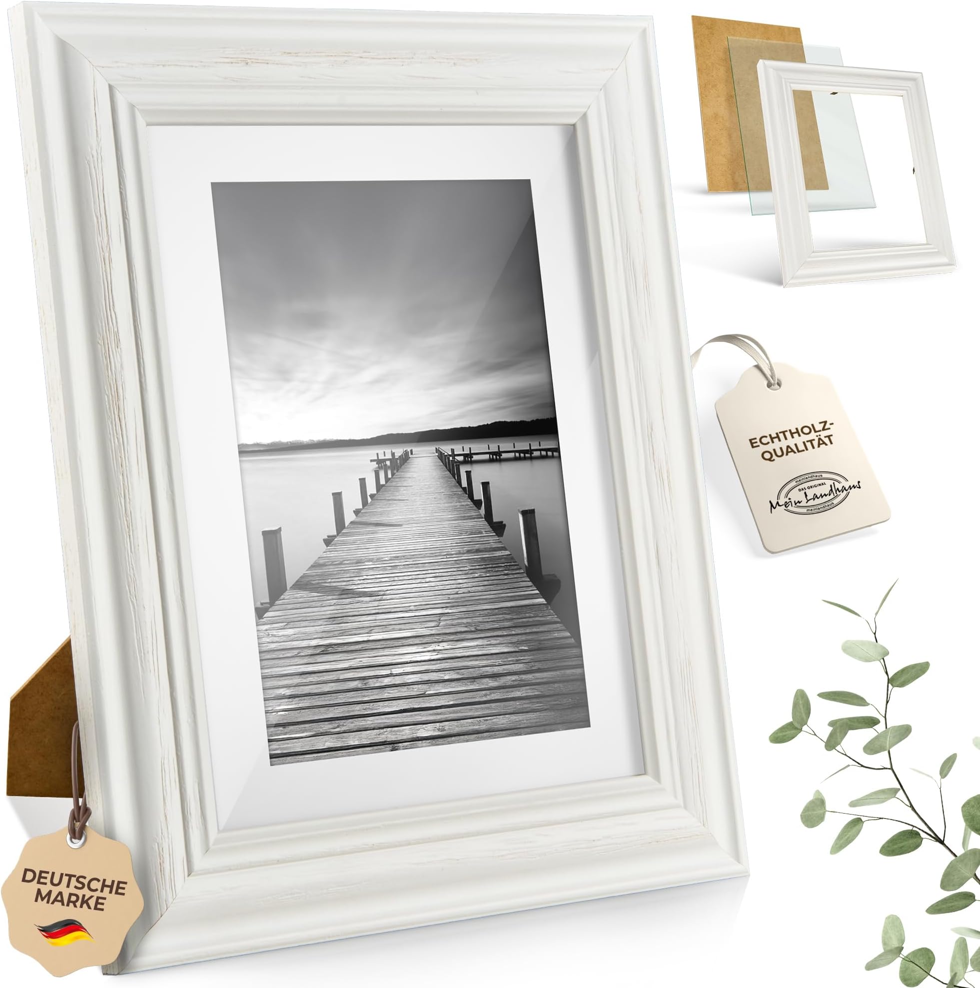 Vintage Picture Frame Stockholm Shabby Chic Design Wooden Frame in White with Glass - White, 40x60 cm