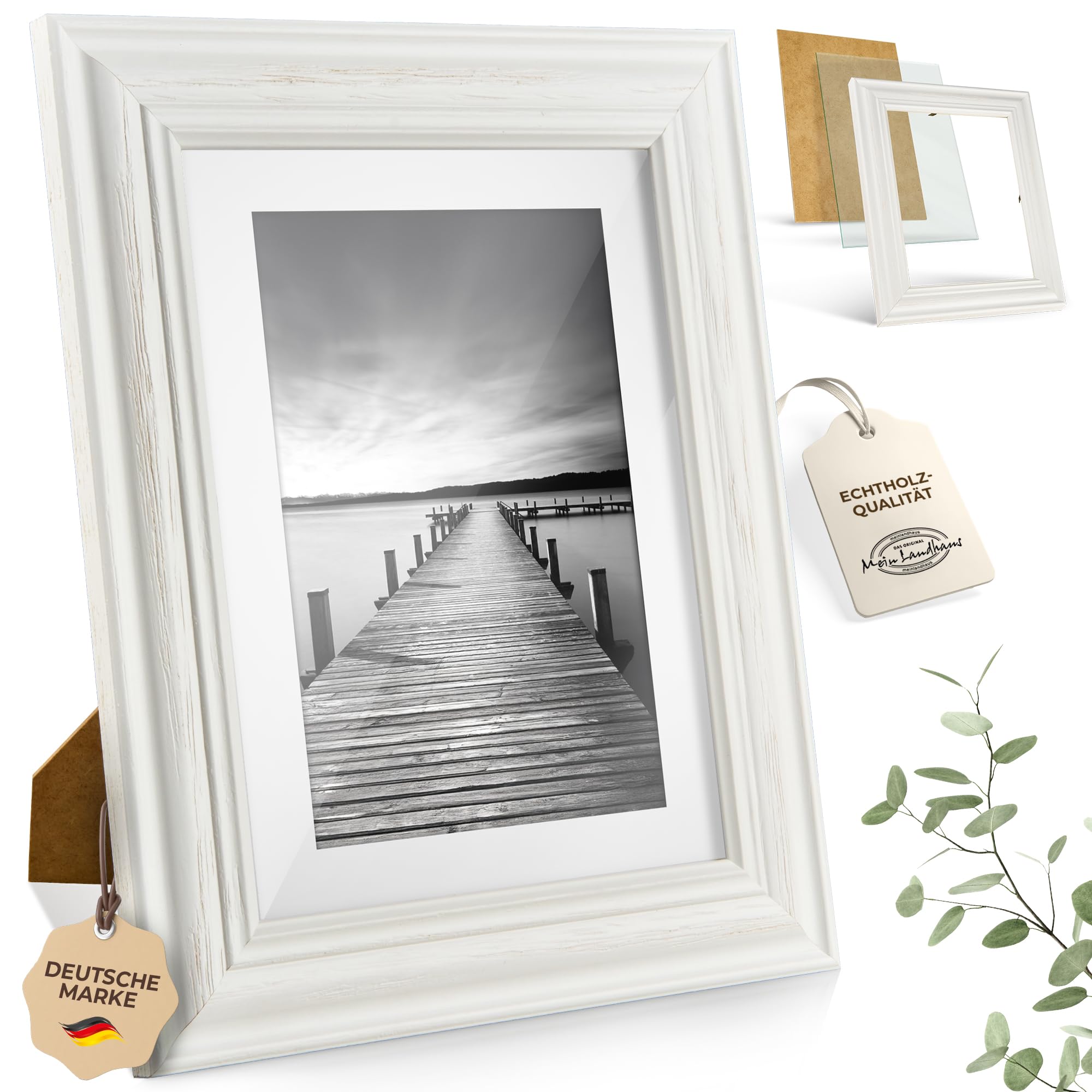 Vintage Picture Frame Stockholm Shabby Chic Design Wooden Frame in White with Glass - White, 40x60 cm