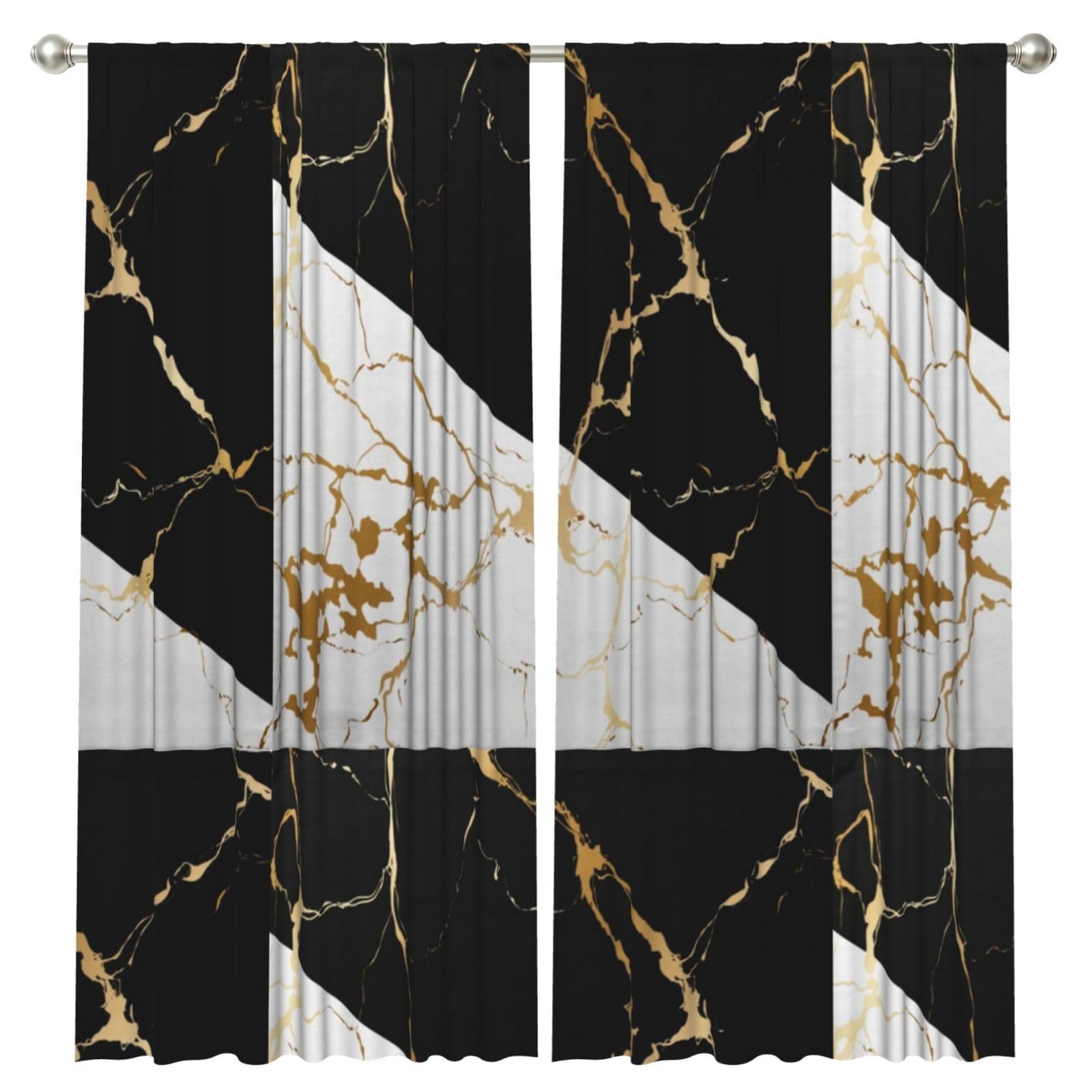 InOmak Luxury Gold Marble Abstract Black And White, 2 Panels Window Curtains 52 x 84 Inch Blackout Curtains for Living Room Bedroom