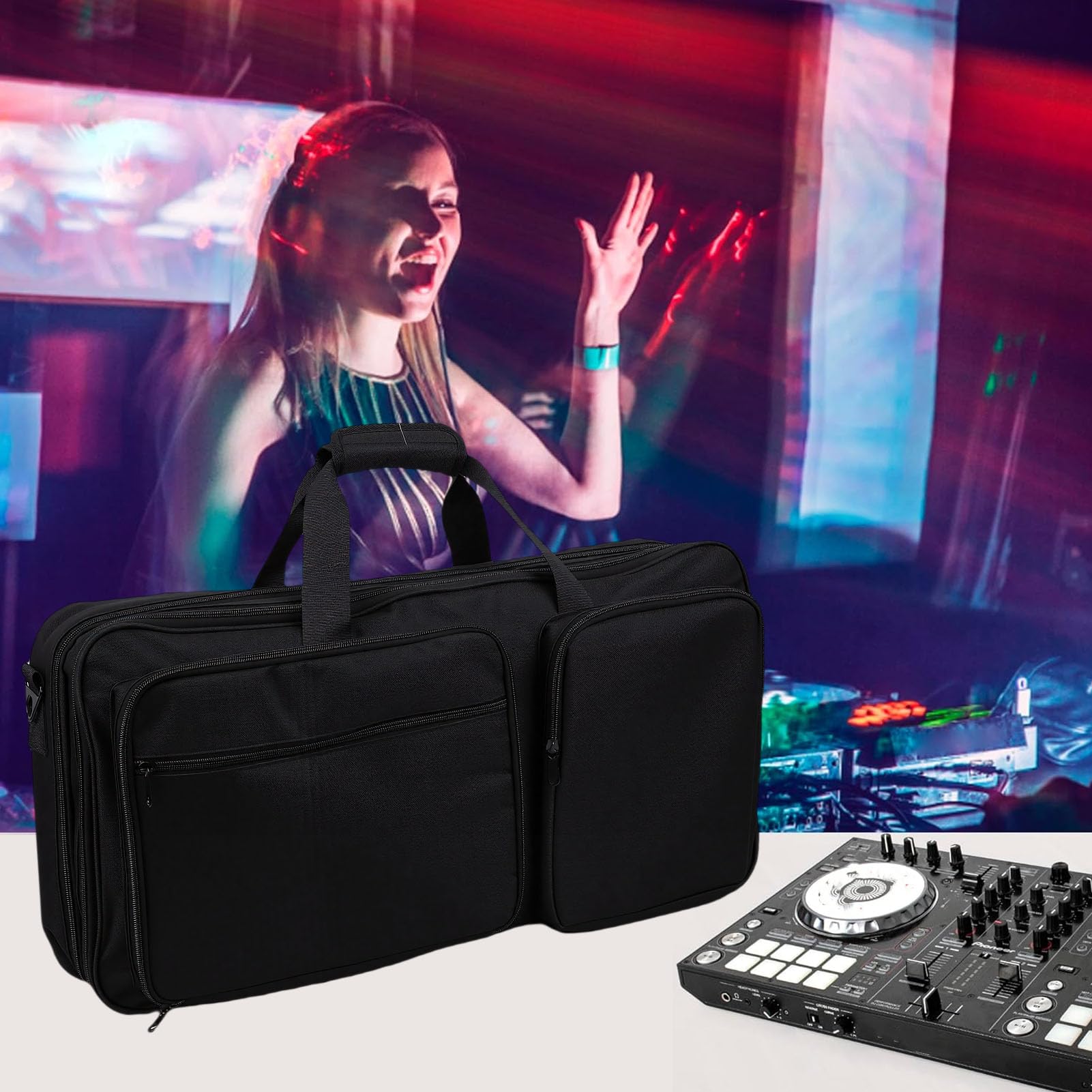 Etui na Kontroler DJ Wyściełana Płótnem Torba na Kontroler DJ 24 X 12 X 4 Cale z Paskiem ramię Podwójne Kieszenie do Przechowywania Podróżnego dla -ów DDJ FLX4 DDJ SB3 400