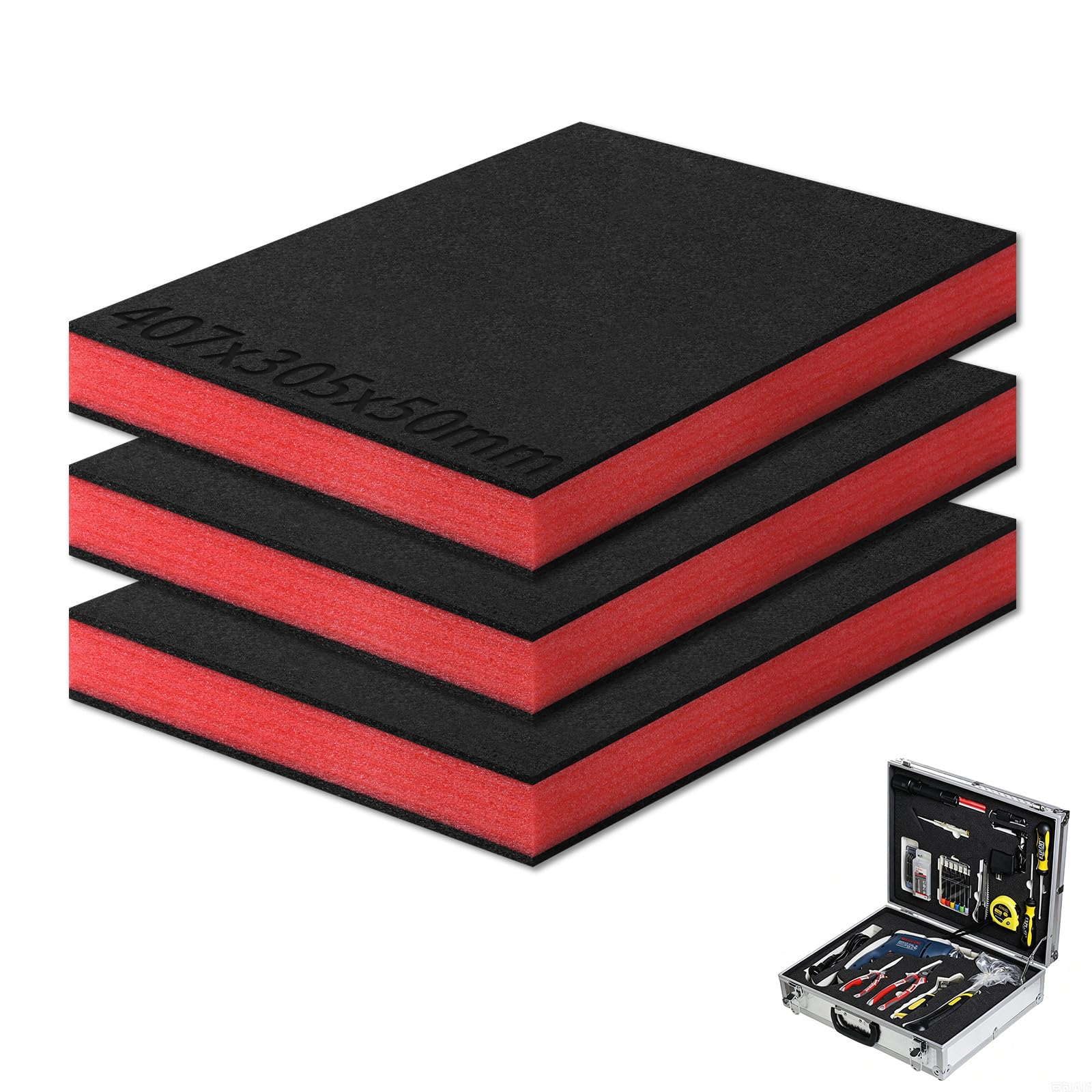 Schaumstoff Zuschnitt 3 Stück, 407 x 305 x 50mm Polyethylenschaumstoff Schaumstoffeinlage Werkzeug Shadow Foam, Schaumstoff Werkzeugeinlage Kamerakoffer Werkzeugkoffer Schaumstoffplatte
