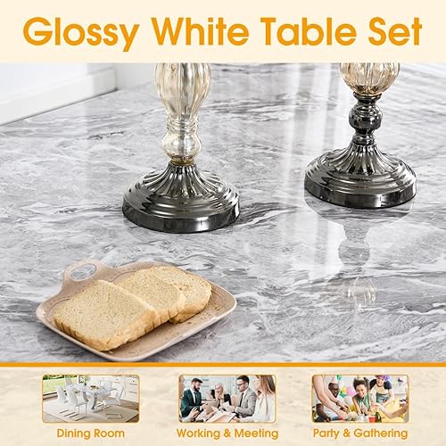 Miniatura 4 de JUFU Juego de mesa de comedor para 6 personas con sillas tapizadas de poliuretano, mesa y sillas de comedor de mármol sintético gris de 63 pulgadas,