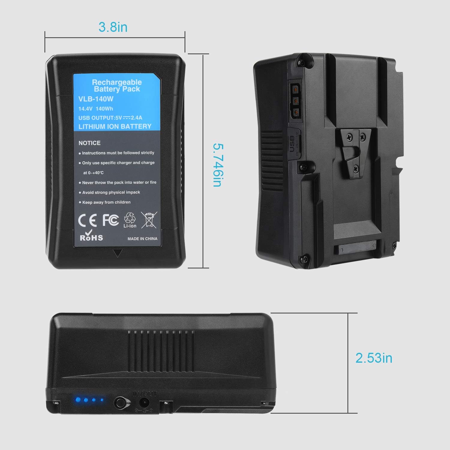 KUNLUN 140Wh 10000mAh V Mount Battery Compatible for Sony Video Digital Camcorders Broadcast LED Light ARRI Cameras Replacement Brick for DSLR V-Lock Battery with D-Tap,USB
