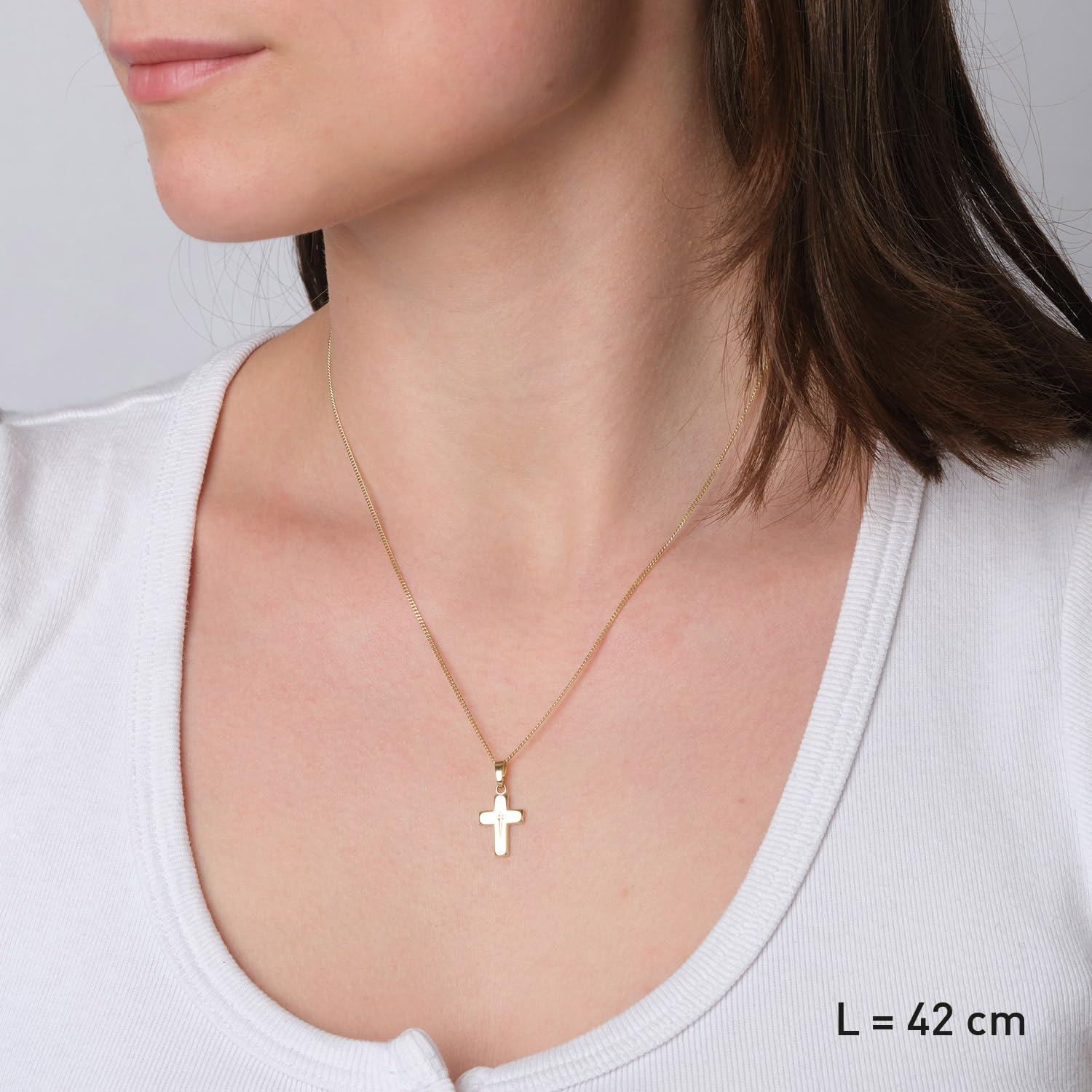 trendor Kreuz-Anhänger für Kinder Gold 585/14K mit goldplattierter Kette