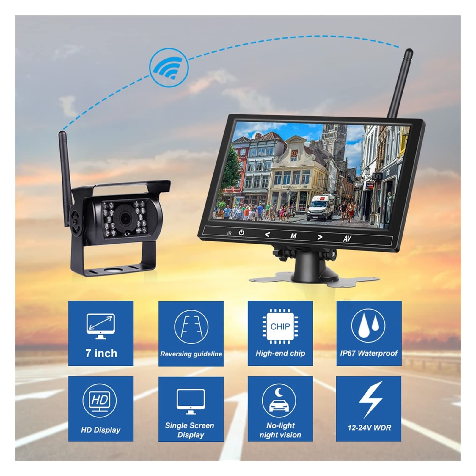 Telecamera di retrovisione senza fili con monitor wireless da 5