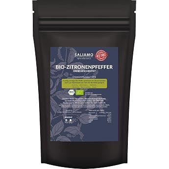100 g Organic Lemon Pepper Coarsely Scrapped White Mountain Pepper with Lemon Peel Oil Ideal for Fish Salads Vegetables Finely Matched Spice Composition with Intense Aroma Saliamo