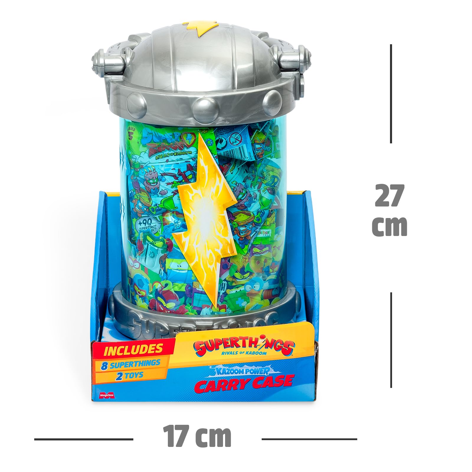 SUPERTHINGS KAZOOM Power - Carry Case. Kapsuła w kształcie Kazoom do transportu i przechowywania Twoich superthingów, w zestawie 1 etui na zakupy, 8 figurek niespodzianek, 1 Hideout i 1 Megaet