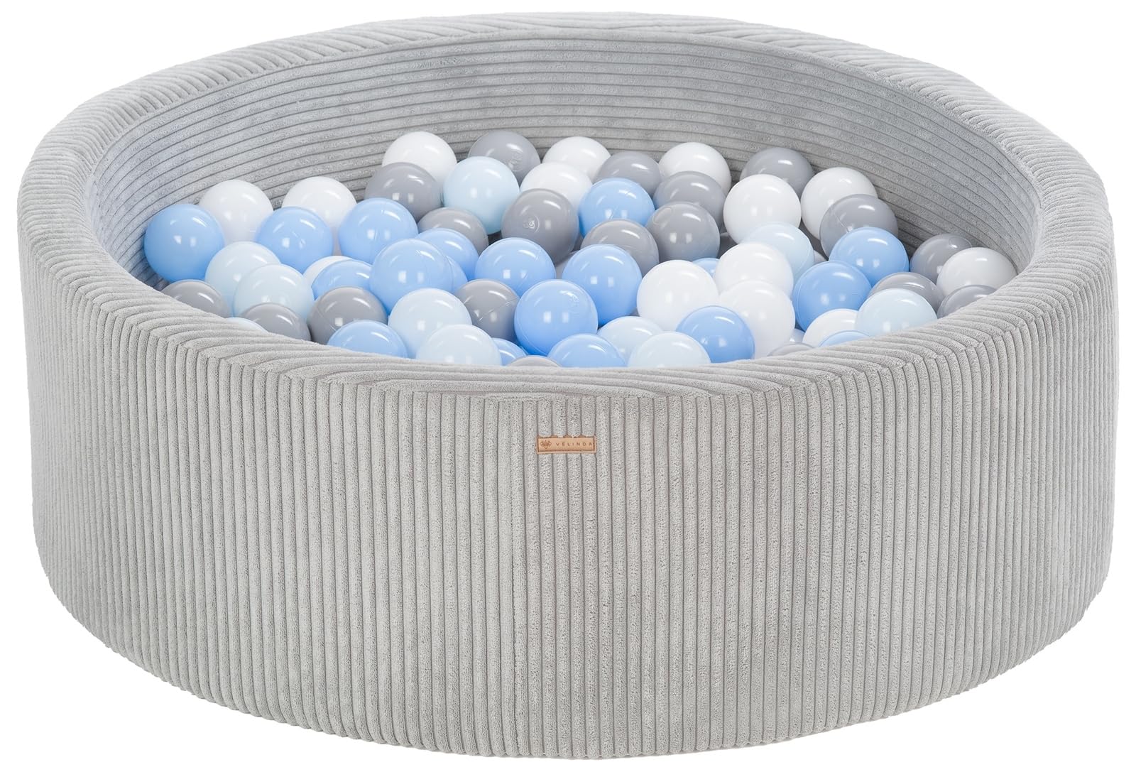 Bällebad Bällepool Bällebecken Spielbecken Kordsamt-Bezug 200 Bälle rund ⌀90 cm (Farbe des Pools/der Bälle: grau/weiß, grau, hellblau, blau (pastell))