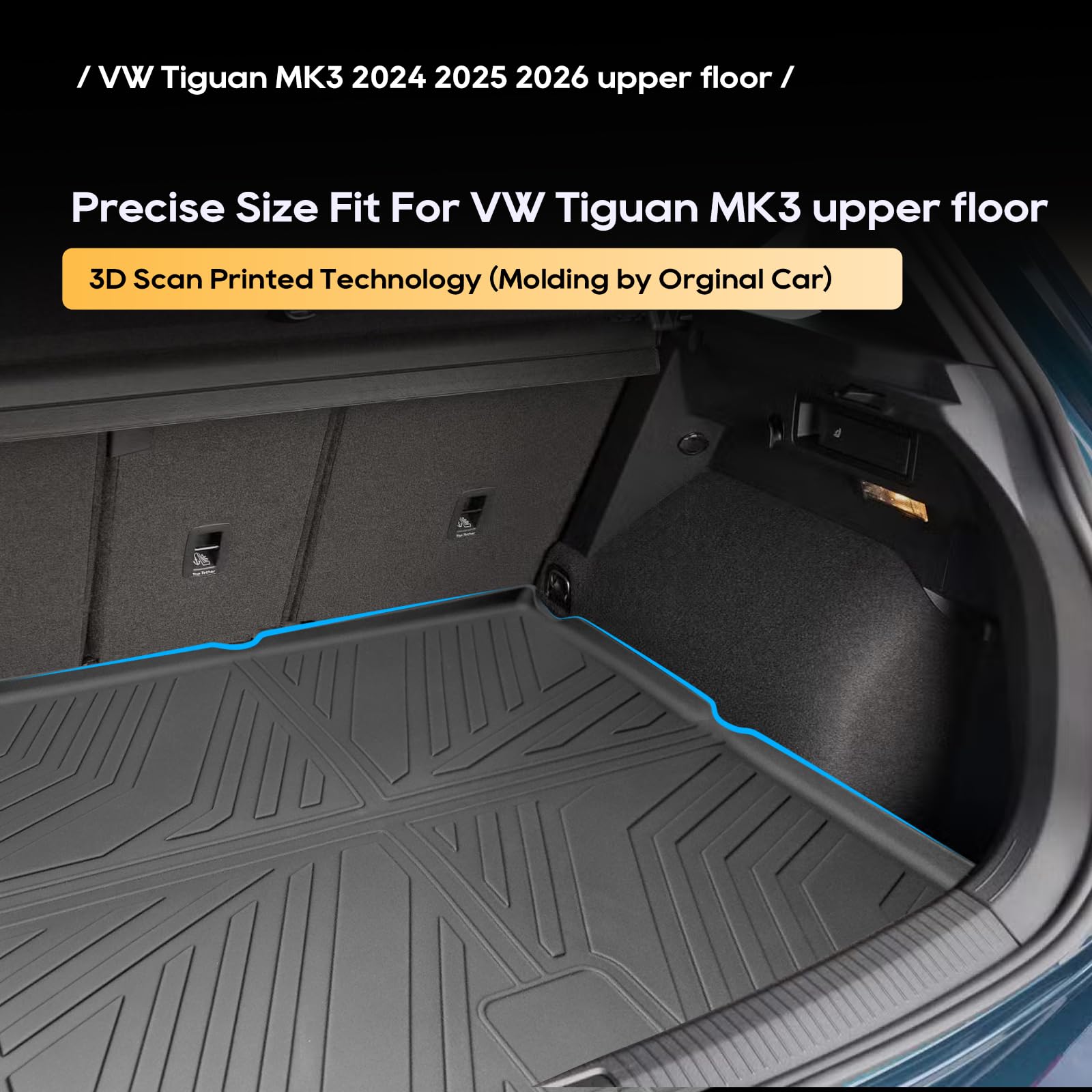LFOTPP Oryginalna gumowa mata do bagażnika kompatybilna z VW Tiguan III MK3 2024 2025 2026 TPE, wodoodporna, pyłoszczelna, do samochodów ciężarowych