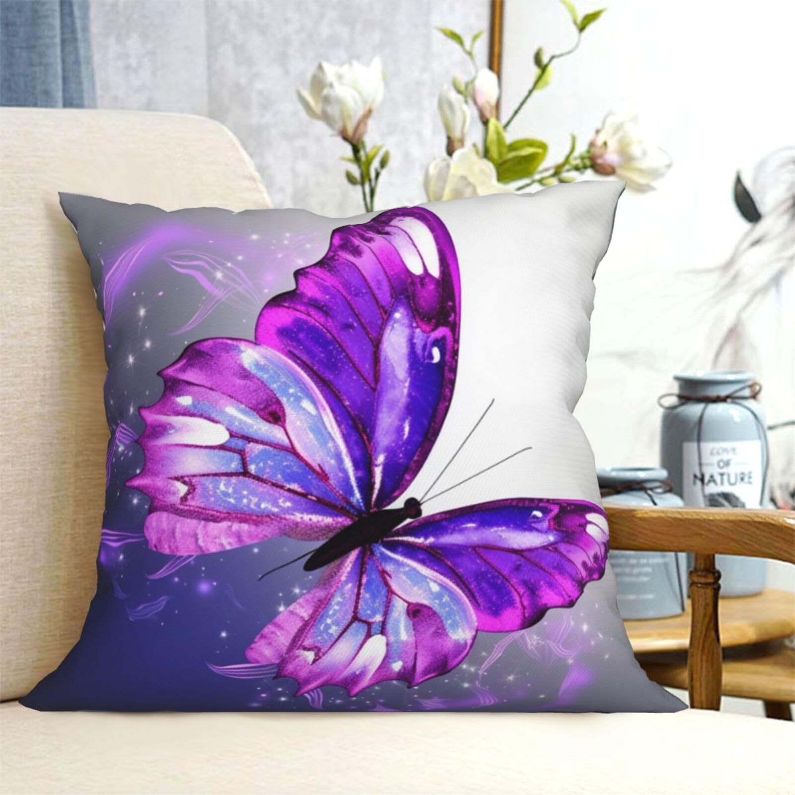 Fodpand Black Decorative Throw Pillow Covers 16"X16" Watercolor Purple Butterfly Cushion Cases Square Modern Farmhouse Pillow Cases Soft Cozy Cushion Covers For Couch Sofa Bedroom Home Decor Pillowcase