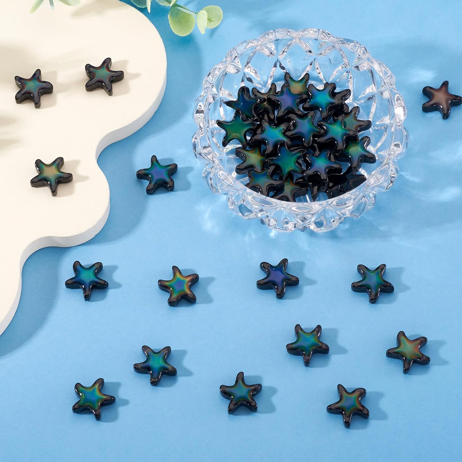 50 Pcs Star Shape Temperature Glass Mood Beads Temperature Sensing Color Changing Beads Black Edge Color Change Crystal Bead for Women DIY Bracelets Necklace Earring Craft Jewelry Making - Image 4