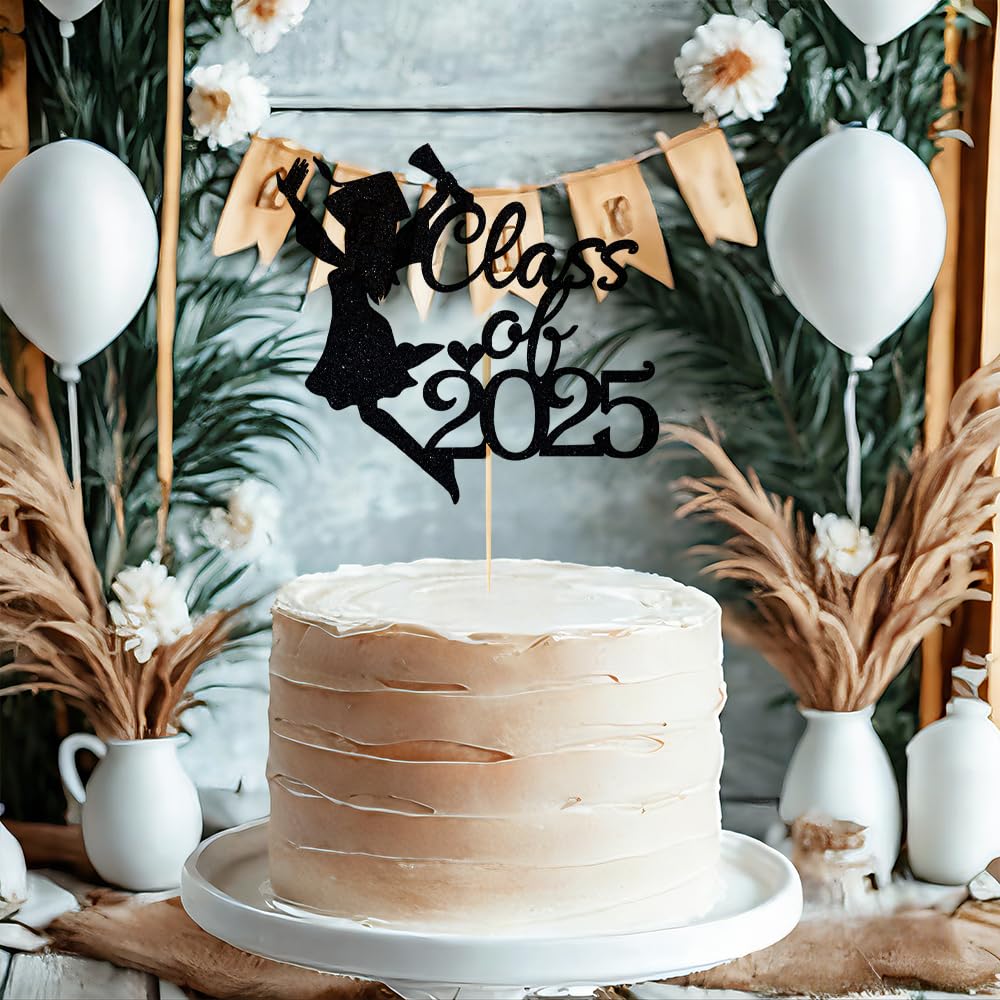 Snapklik.com : Black Glitter Class Of 2025 Graduation Cake Topper ...
