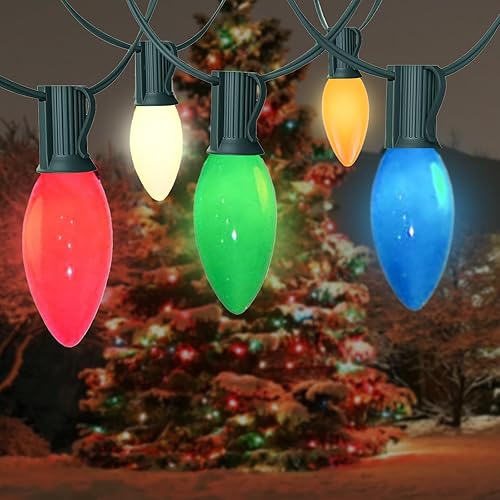 Luces de Navidad C9 para exteriores, 25 pies, multicolor, vintage, luces LED de Navidad para techo, árbol de Navidad, vacaciones, boda, fiesta,