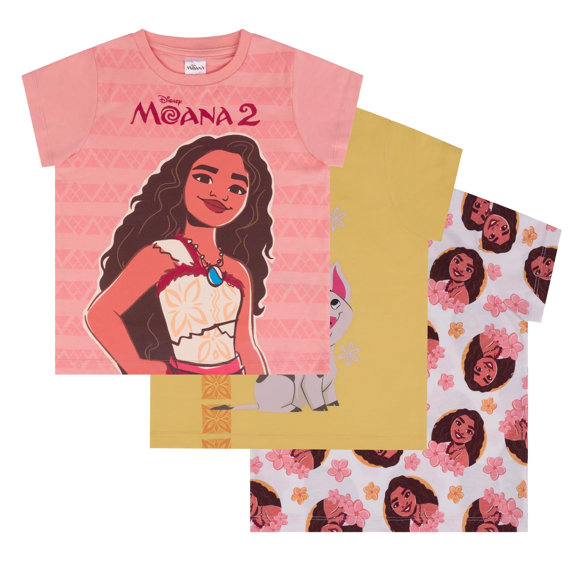 Disney Moana 2, 3 Pack T-Shirts for Girls, 100% Cotton, Multicolor, 18-24 Months: 92cm