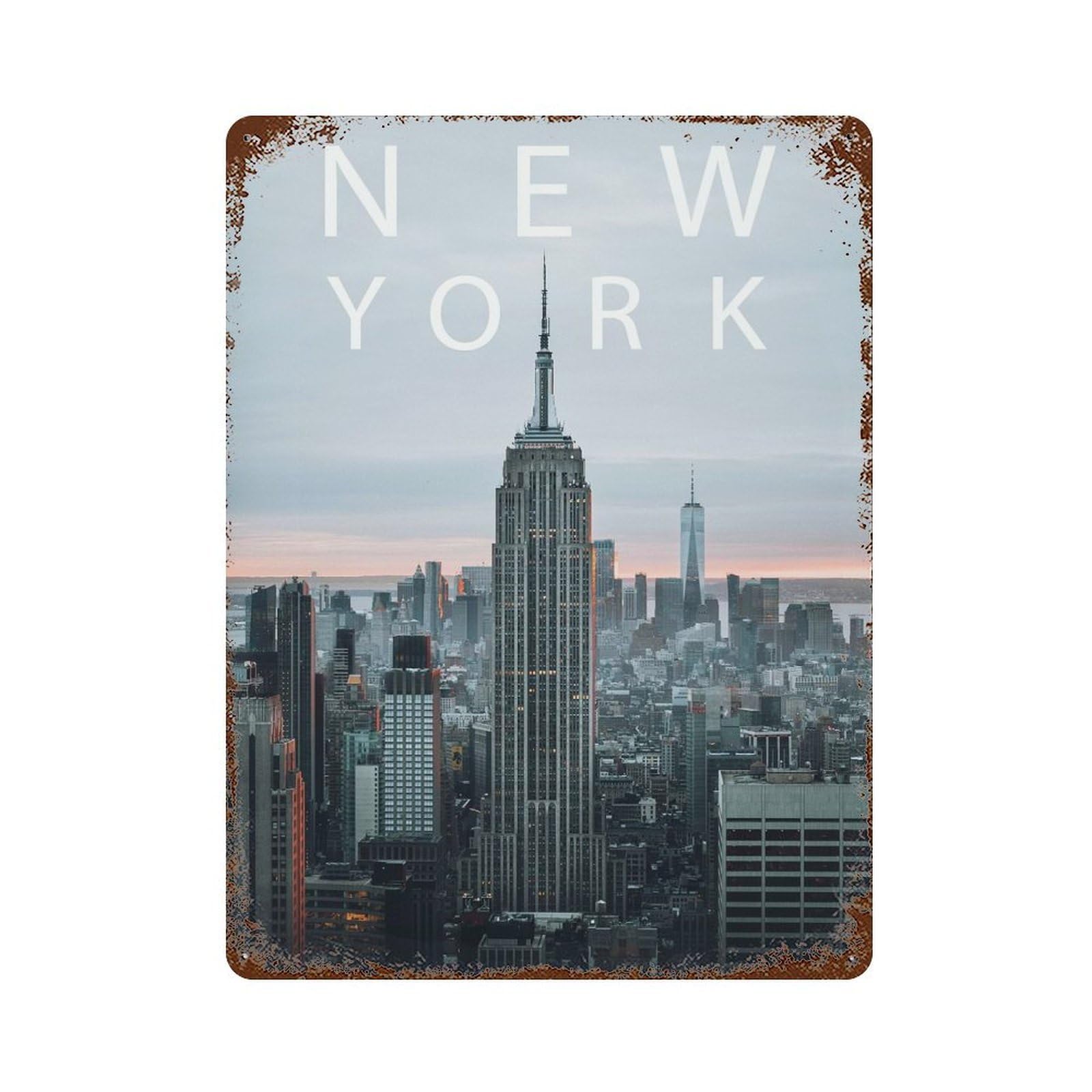 Decorative Tin Sign New York Skyline USA 15.7"x11.8", Novelty Wall Decor for Shed, Workshop And Garage Wall Decor