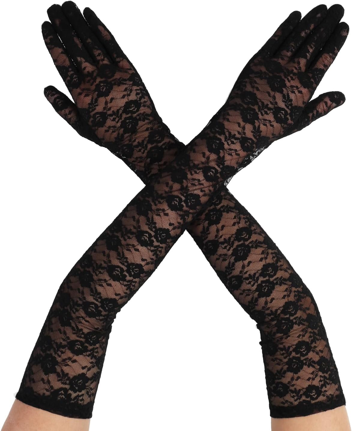 Lusofie Lace Gloves for Women - Floral Long Sheer Gloves for Halloween