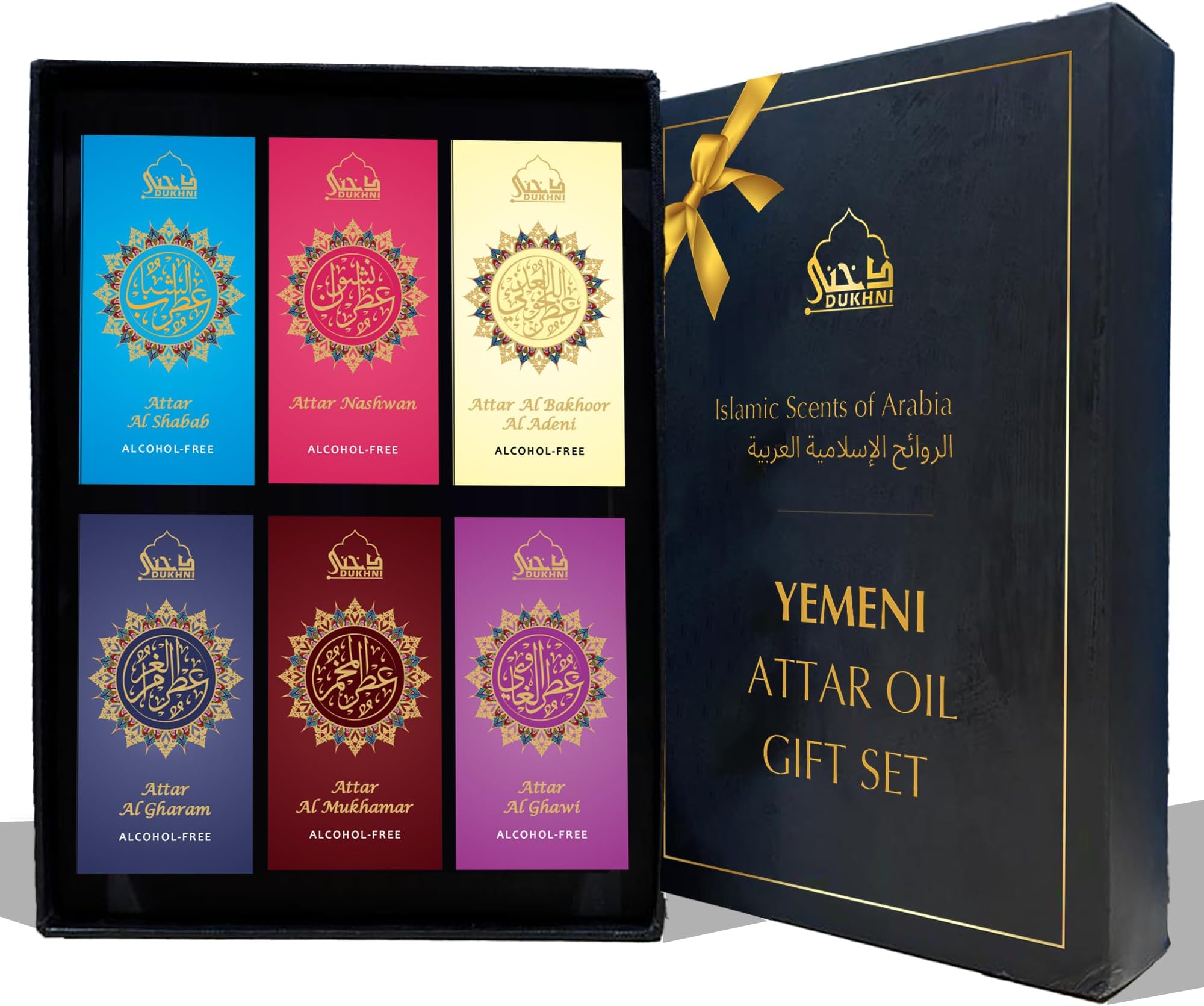 Yemeni Attar Oil Set by Dukhni | 6x6ml Roll on Perfume Oils | Islamic Gifts | Assorted Arabian Oudh Attar Perfume Oil for Men & Women | Travel size, Non-Alcoholic, Long Lasting Attar Gift Sets