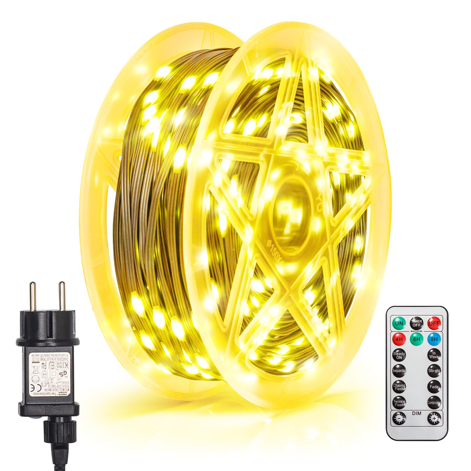 LED Lichterkette Außen 600 LEDs – Warmweiß, 8 Modi, Dimmbar & Timer mit Fernbedienung, IP65 Wasserdicht, mit Stecker – Ideal für Garten, Balkon, Hochzeit, Party & Weihnachten (Warm weiß, 60 metre)