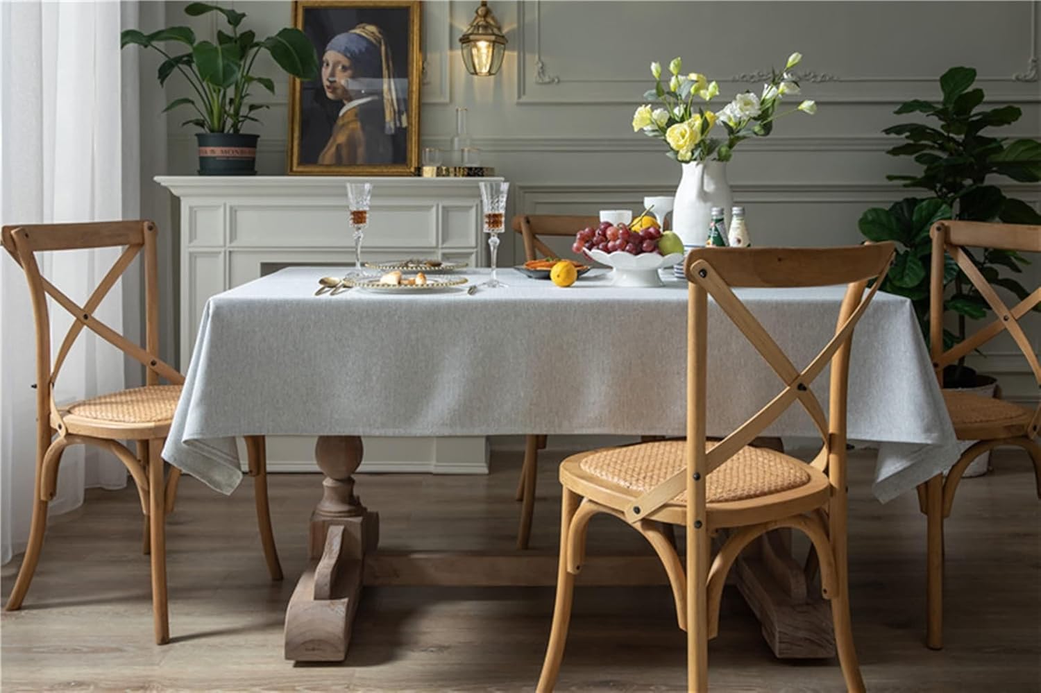 Coffee Table Covers Rectangular 53 W x 102 L,Tablecloth Indoor Light Gray Solid Color Polyester Cotton Tablecloths Kitchen Table