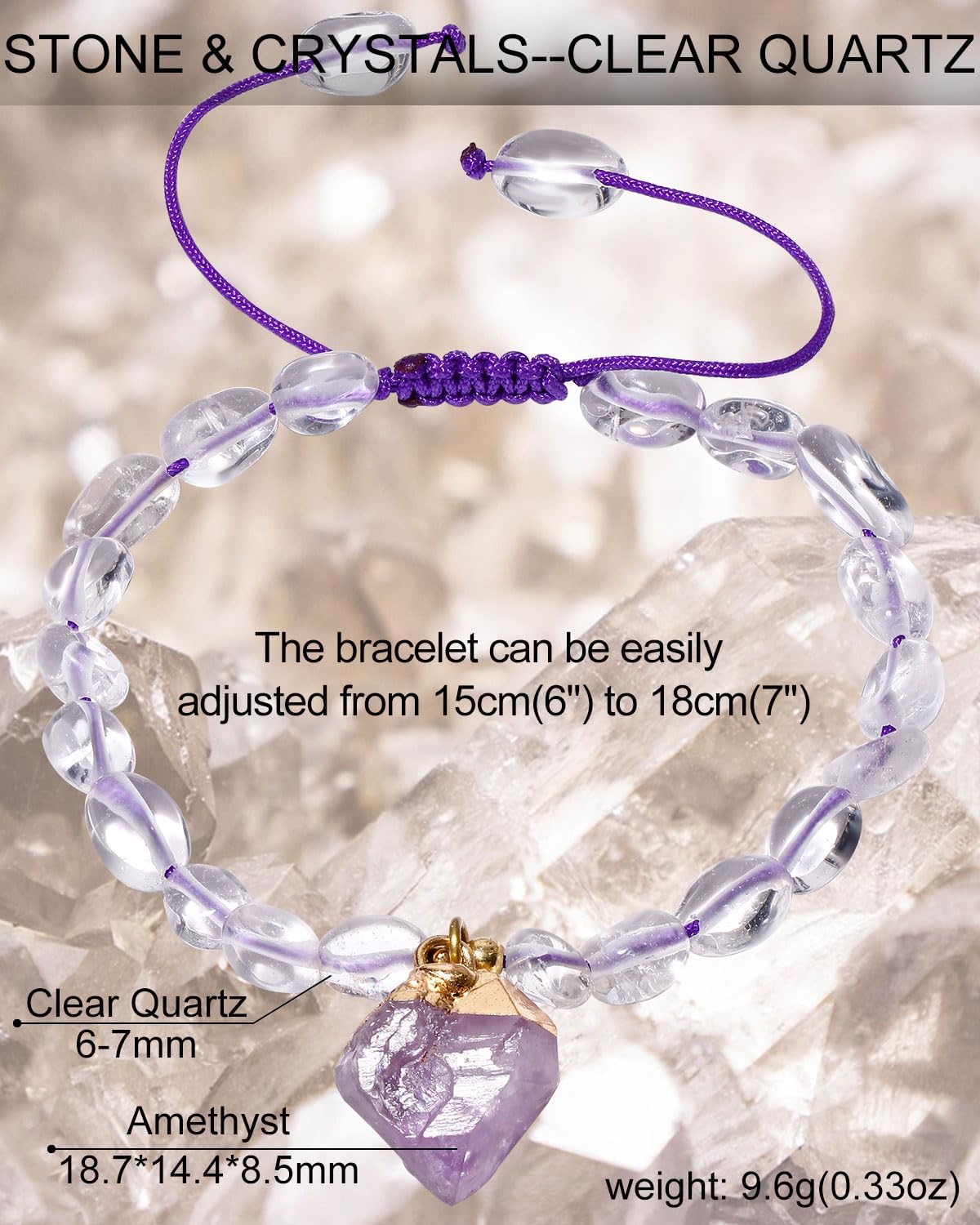 Reiki Tumbled Crystals Beaded Bracelets Handmade Raw Amethyst Pendant Bracelets for Women Adjustable Spiritual Jewelry - Image 4