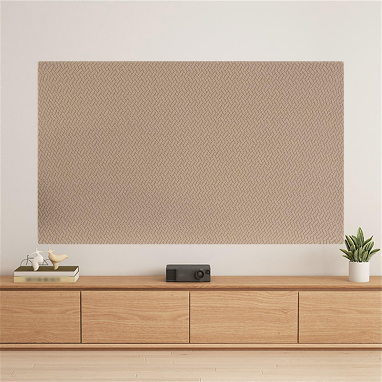 Antypoślizgowy Pokrowiec na Telewizor All-Inclusive Osłona Tv dla Lcd Płaski/Zakrzywiony Uniwersalny Osłona Przeciwpyłowa do Telewizora dla Sale Konferencyjne(100 in,Beige)