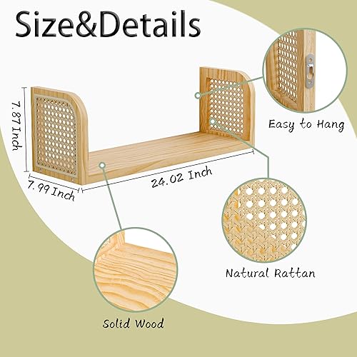 Miniatura 9 de Estante de pared de ratán, estantes colgantes para pared, estantes decorativos para decoración natural de guardería, estantes de repisa de fotos,
