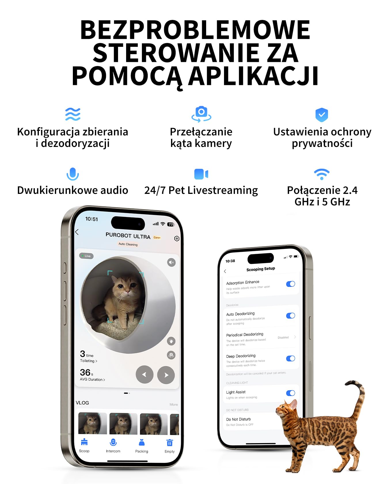 PETKIT PUROBOT ULTRA Samoczyszcząca Kuweta dla Kota, Kamera AI, Automatyczne Pakowanie, Automatyczna Kuweta dla Kota, 2.4G i 5G Wifi, Kontrola Aplikacji, Eliminacja Zapachów, 70L, dla Różnych Kotów