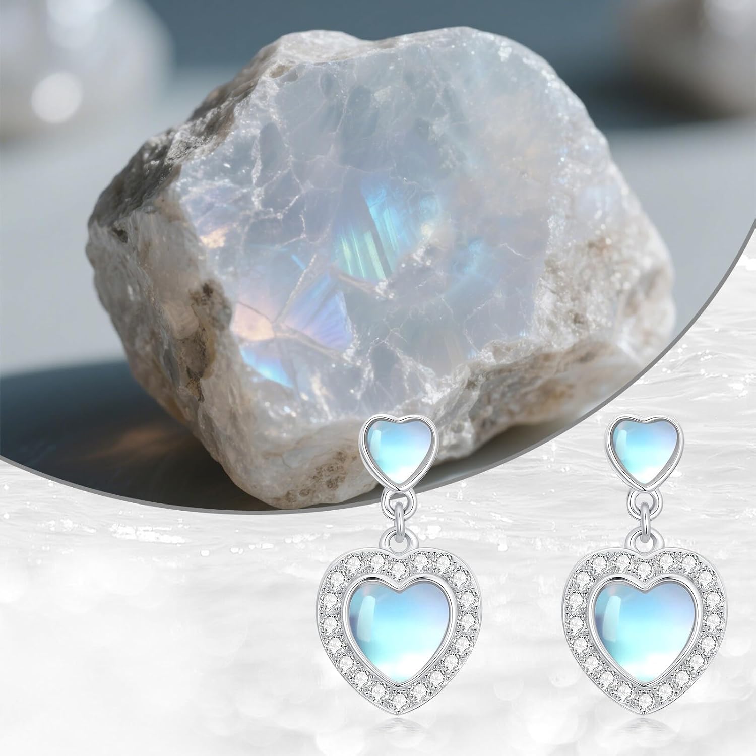 Moonstone Heart Earrings for Women 925 Sterling Silver Moonstone Heart Dangle Drop Earrings Ladies Jewelry - Image 6
