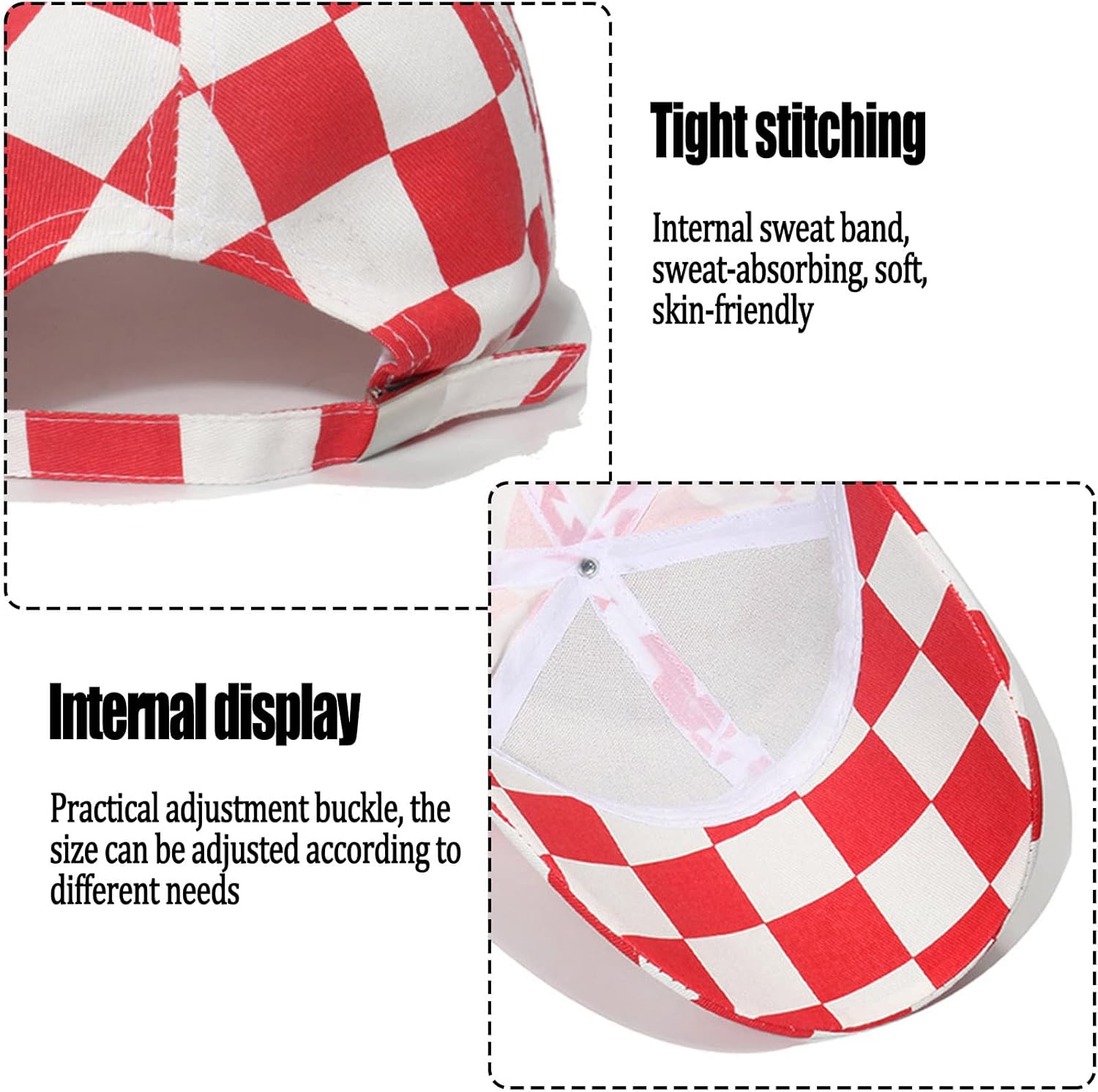 Unisex Checkered Print Baseball Cap Cotton Retro Dad Hat for Men Women Outdoor Sun Hats - Image 2