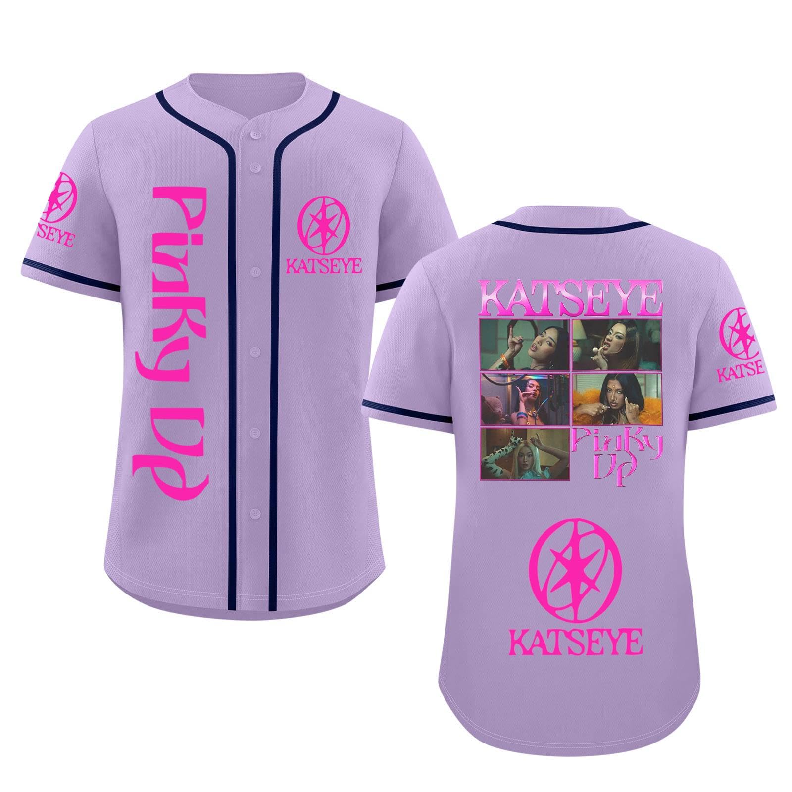 Katseye Tshirt Beautiful Chaos Album Pinky up Baseball Jersey Short Sleeve Button Down Casual Hip Hop Katseye Merch Baseball Jersey for Fans Men Women 04-Purple S