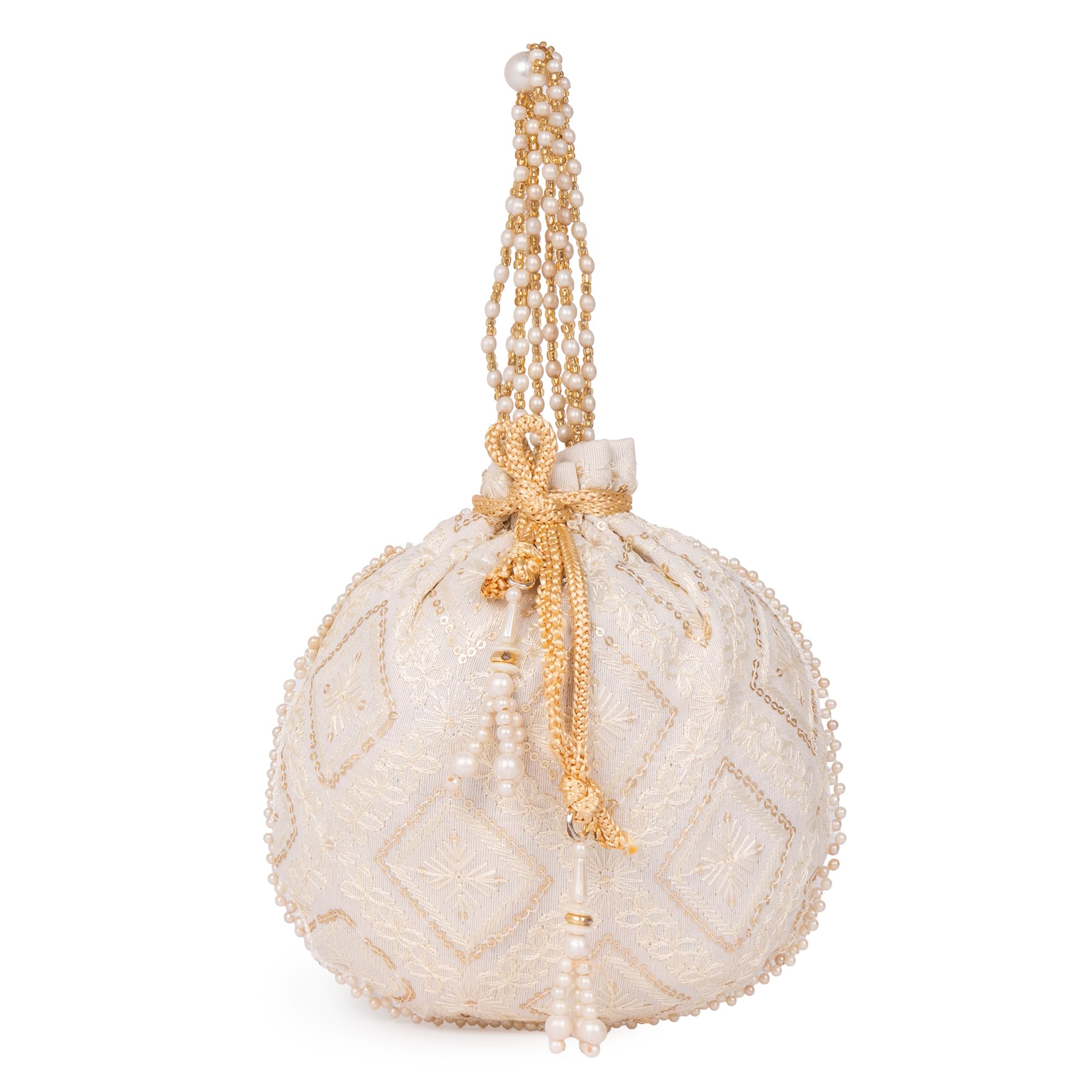 cara fashion Mystic Gleam Potli Bag, Geometric & Floral Embroidery with Pearl Handle, Wedding & Festive Accessory-picture-28