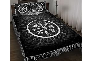Viking Vegvisir Quilt And Pillowcases, Black Norse Quilt Set