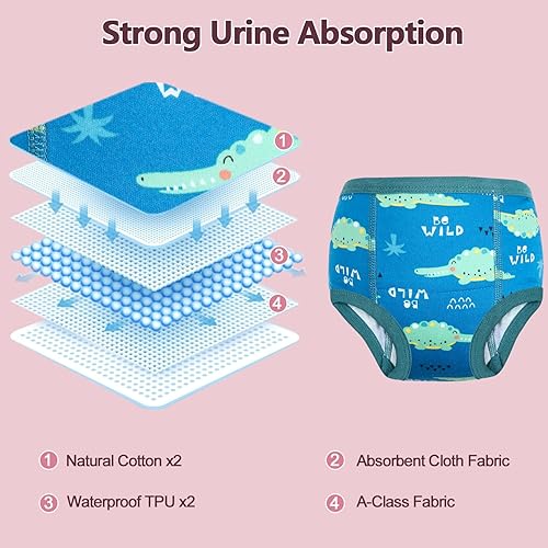 Miniatura 4 de MOEMOE BABY Ropa interior de entrenamiento, paquete de 10 pantalones absorbentes de entrenamiento para niños y niñas, pantalones de algodón