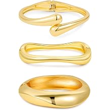 3Pcs Gold Bangles Bracelets for Women,14K Gold Plated Hinged Opened Chunky Thick Gold Bracelet Stack Cuff Bracelets Statement Jewelry Set for Women