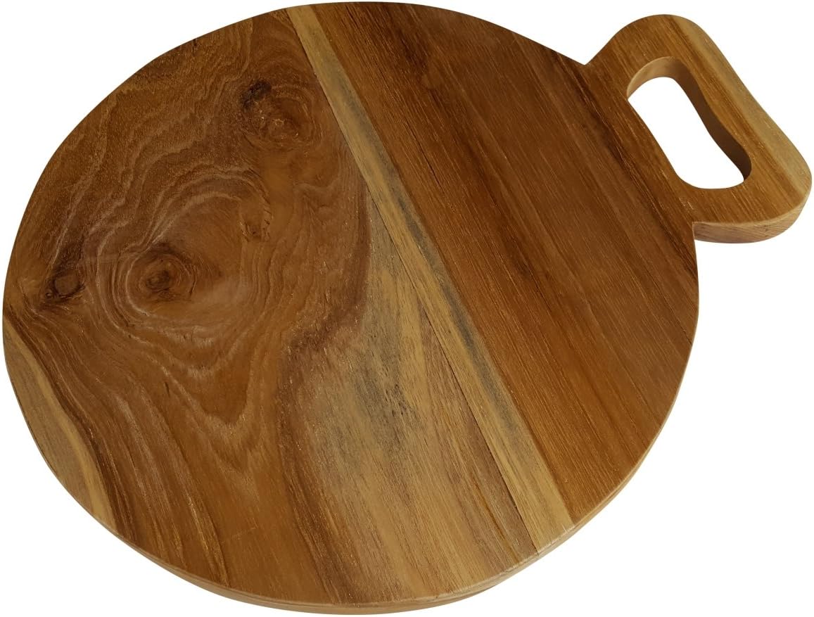 HUGE Circle Design Imported Teak Wood Wooden Cutting Chopping Serving Board 12 INCHES Diameter Cutting Surface - By South Asia Trading (5193)